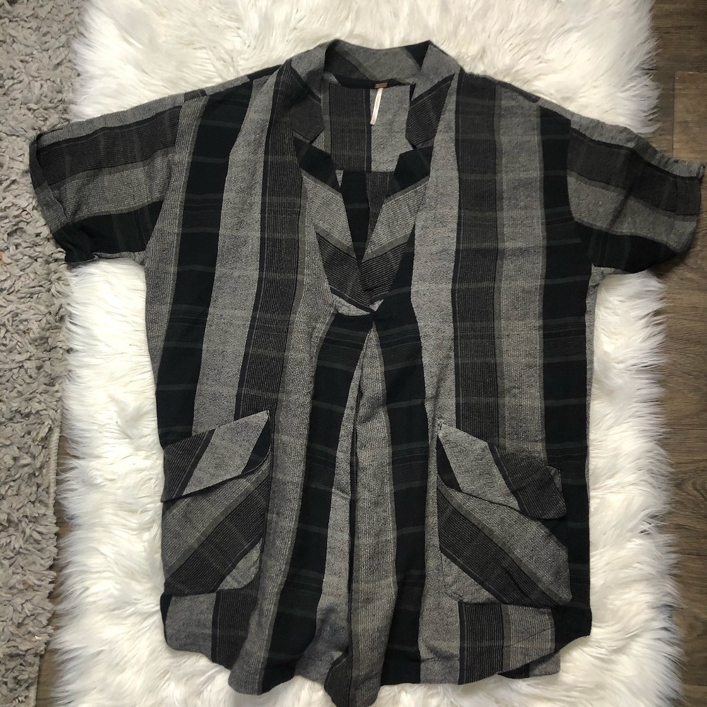 Free people striped plaid cuff sleeve tunic small